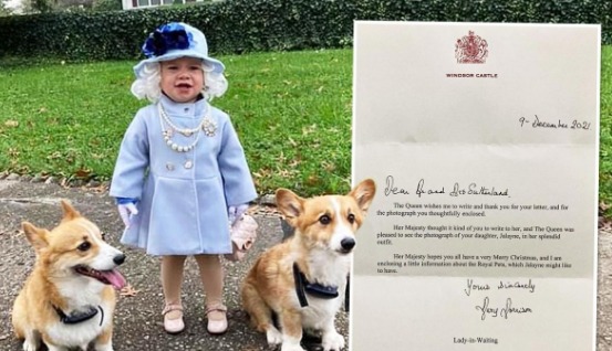 Niña se disfraza de la Reina Isabel II y recibe una carta de la monarca