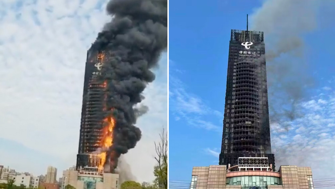 Voraz incendio calcina un rascacielos en poco tiempo en China