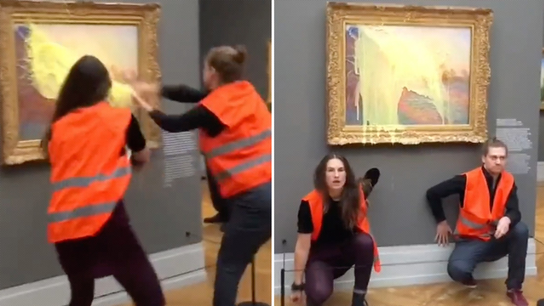 Dos activistas lanzan puré de papa a un cuadro de Monet
