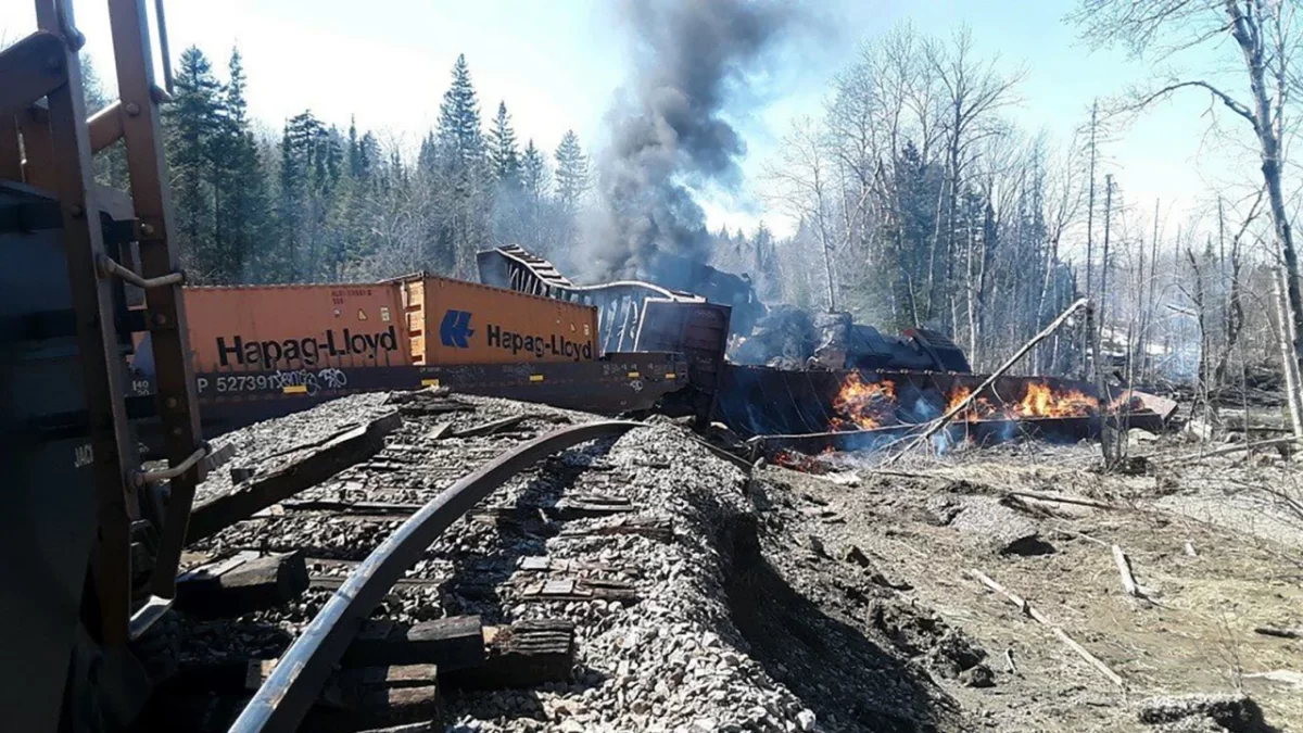 Se descarrila un tren que transportaba materiales peligrosos y se incendia en EE.UU.