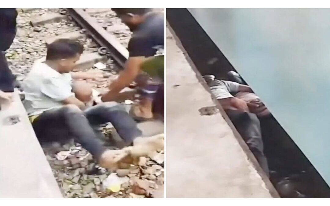 Hombre se lanza para salvar a un niño de las vías del tren